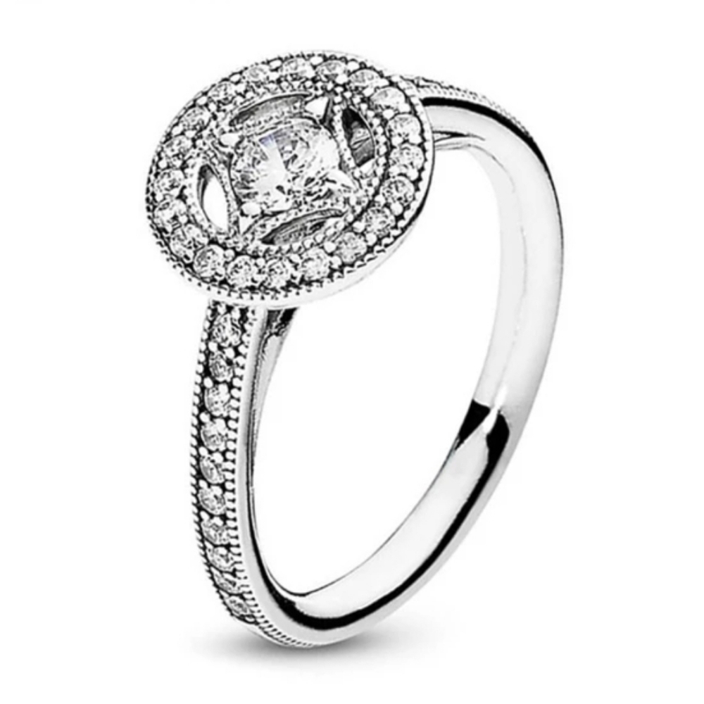Pavé Rhinestone Silver Solitare Ring
